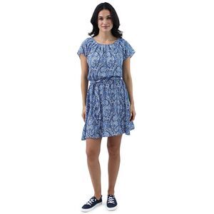 Chaps Women's Pleat Neck Crepe Dress with Removable Belt - Bright Blue - XXL